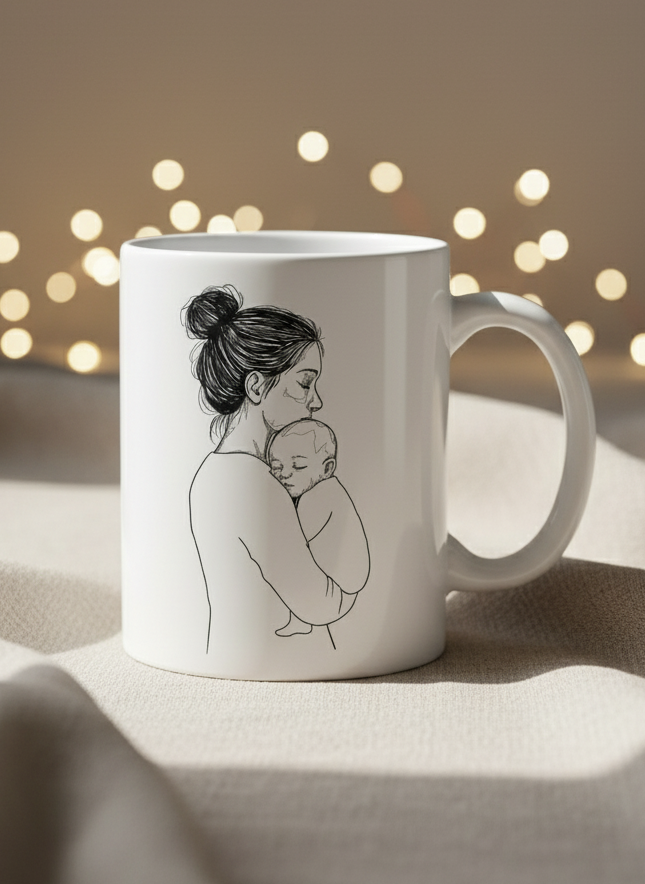Mother Baby Line Drawing Mug