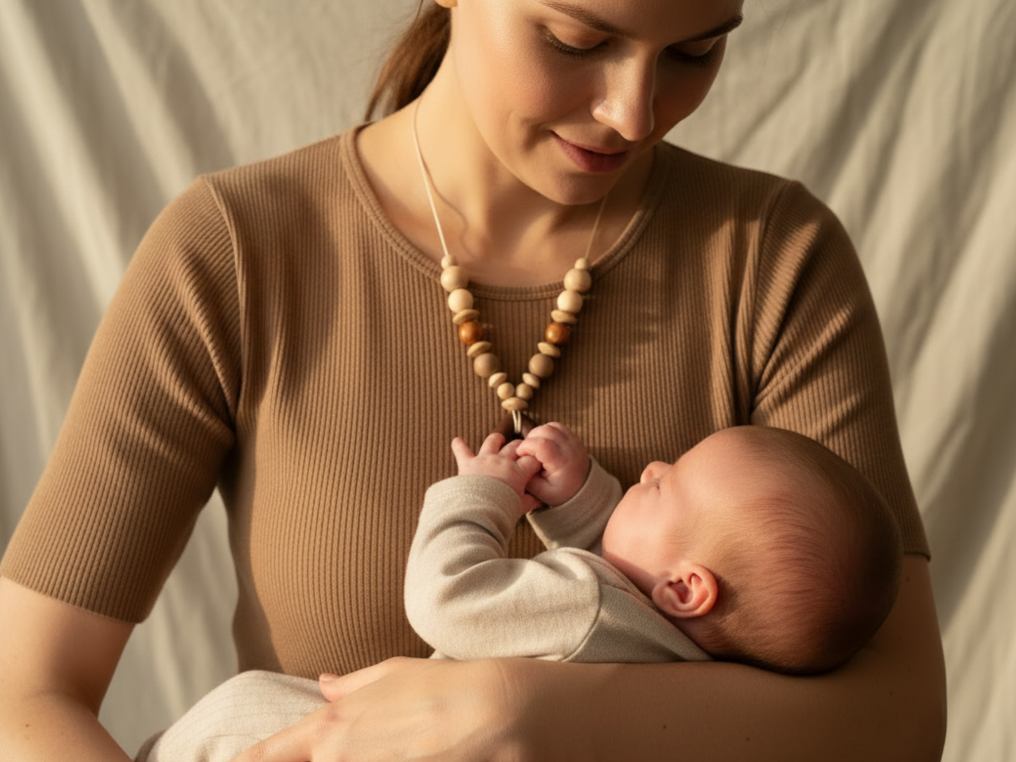 Brown teardrop silicon nursing necklace