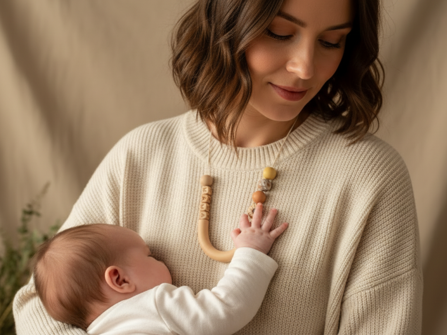 MAMA beige arch silicon nursing necklace with daisy