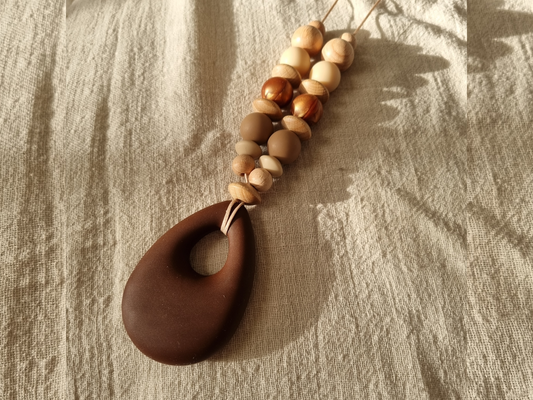Brown teardrop silicon nursing necklace