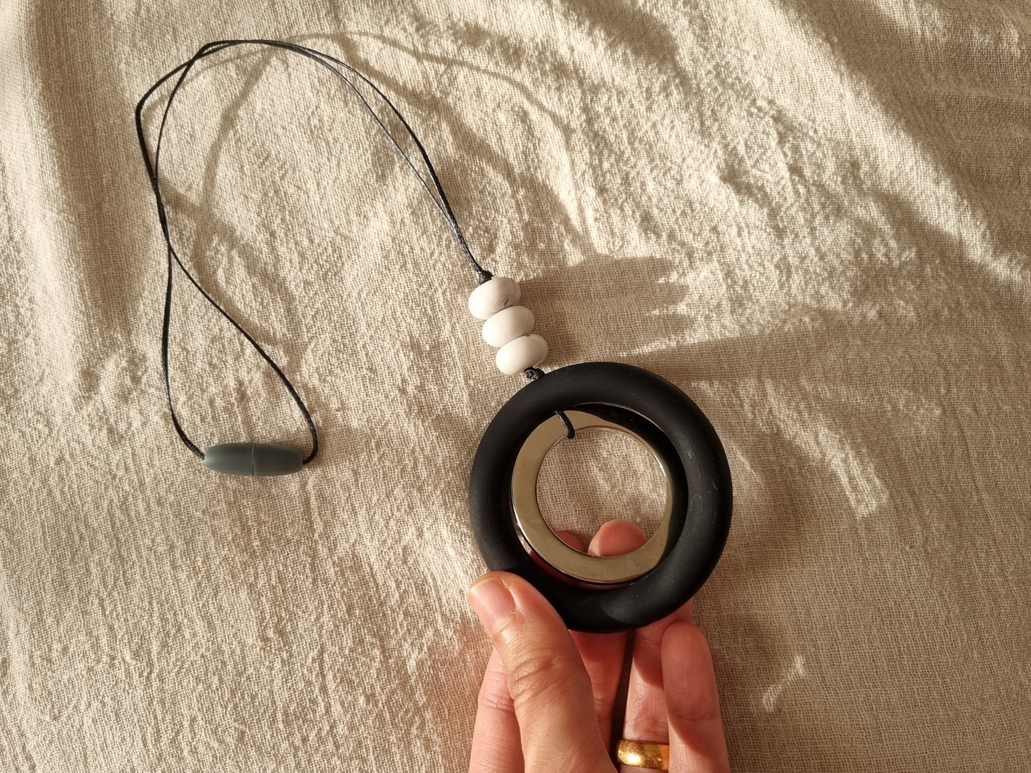 Black and steel rings nursing necklace