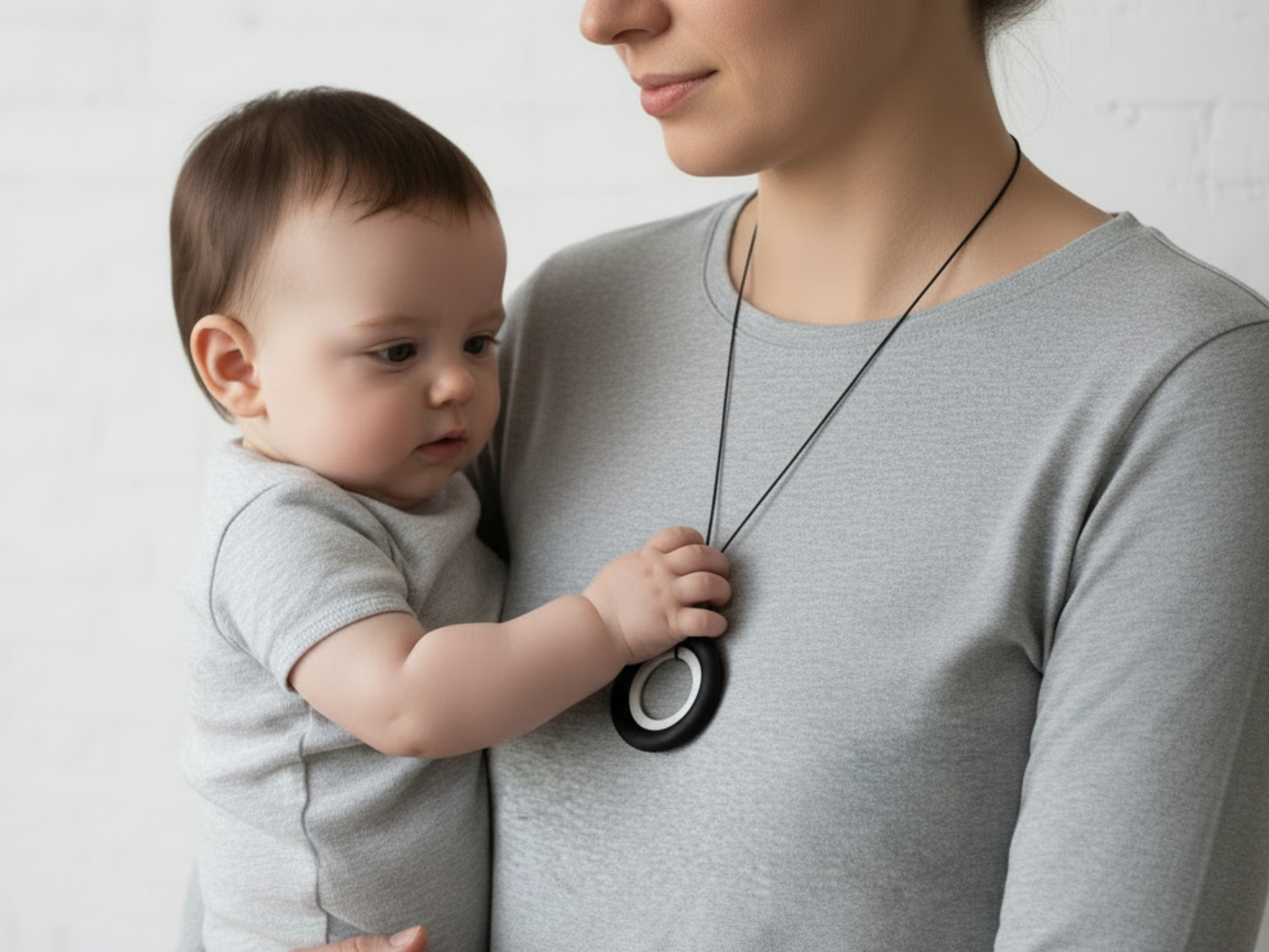 Black and steel rings nursing necklace